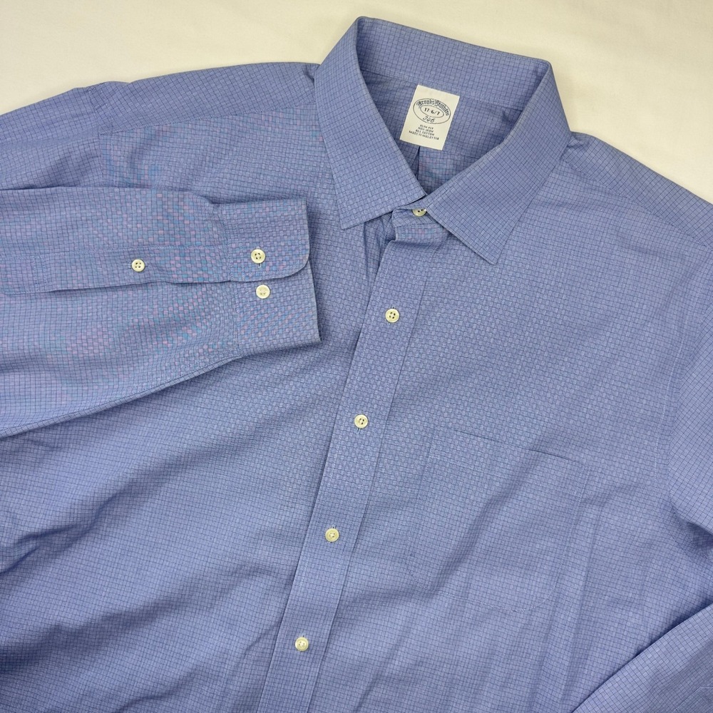 Brooks Brothers 346 Shirt Men's 17 6/7 Slim Fit Blue Check Button Down L/S
